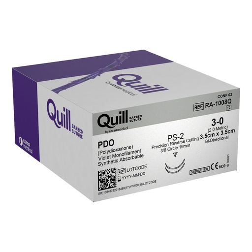 [RA-1008Q] Surgical Specialties Quill 3-0 3.5 cm Polydioxanone Absorbable Suture with Needle and Violet, 12 per Box