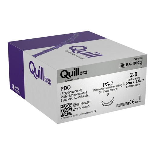 [RA-1002Q] Surgical Specialties Quill 2-0 3.5 cm Polydioxanone Absorbable Suture with Needle and Violet, 12 per Box