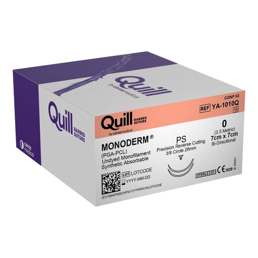 [YA-1010Q] Surgical Specialties Quill Monoderm 0 7 cm x 7 cm Polyglycolic Acid / PCL Absorbable Suture with Needle and Undyed, 12 per Box