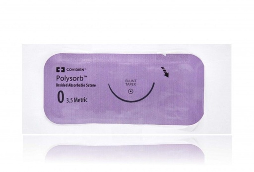 [CL948] Medtronic Polysorb 90 cm 1/2 Circle Size 0 BGS-25 Braided Synthetic Absorbable Coated Suture, Violet, 36/Box