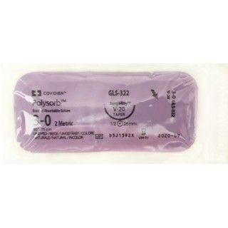 [GLS322] Medtronic Polysorb 75 cm 1/2 Circle Size 3-0 V-20 Braided Synthetic Absorbable Coated Suture, 36/Box