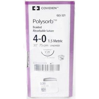 [GLS321] Medtronic Polysorb 75 cm 1/2 Circle Size 4-0 V-20 Braided Synthetic Absorbable Coated Suture, 36/Box