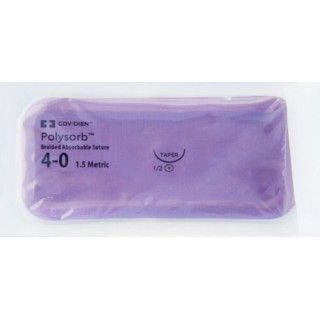 [GL121] Medtronic Polysorb 75 cm 1/2 Circle Size 4-0 V-20 Braided Synthetic Absorbable Coated Suture, Violet, 36/Box