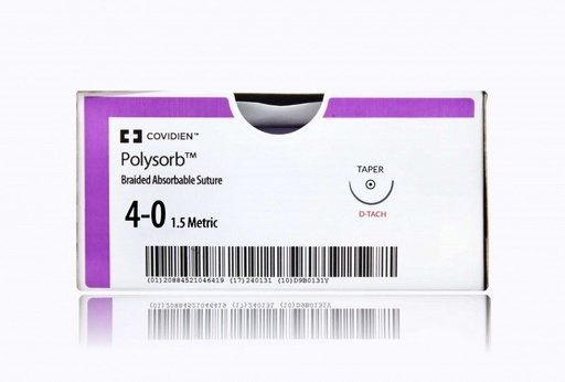 [GL64MG] Medtronic Polysorb 5 cm x 45 cm 1/2 Circle Size 4-0 V-20 Braided Synthetic Absorbable Coated Suture, Violet, 12/Box