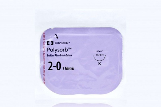 [GL61MG] Medtronic Polysorb 5 cm x 45 cm 1/2 Circle Size 2-0 V-20 Braided Synthetic Absorbable Coated Suture, 12/Box