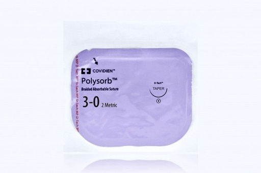 [GL69MG] Medtronic Polysorb 5 cm x 45 cm 1/2 Circle Size 3-0 V-20 Braided Synthetic Absorbable Coated Suture, 12/Box