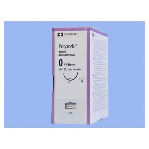 [CL974] Medtronic Polysorb 90 cm 1/2 Circle Size 0 GS-25 Braided Synthetic Absorbable Coated Suture, 36/Box