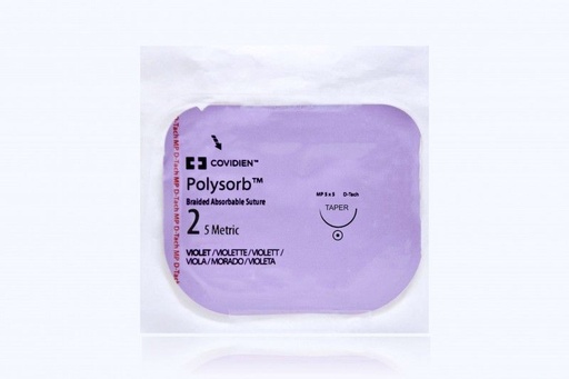 [CL633M] Medtronic Polysorb 5 cm x 45 cm 1/2 Circle Size 2 GS-25 Braided Synthetic Absorbable Coated Suture, Violet, 6/Box
