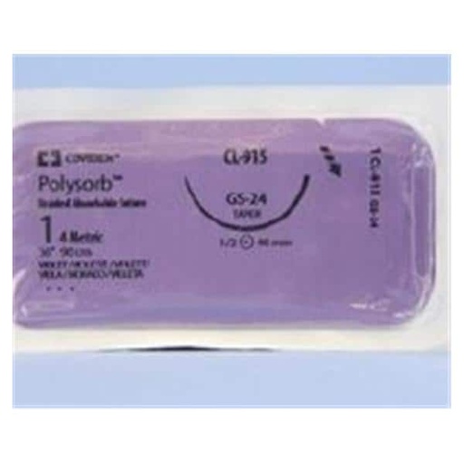 [CL915] Medtronic Polysorb 90 cm 1/2 Circle Size 1 GS-24 Braided Synthetic Absorbable Coated Suture, Violet, 36/Box