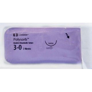 [CL912] Medtronic Polysorb 90 cm 1/2 Circle Size 3-0 GS-24 Braided Synthetic Absorbable Coated Suture, Violet, 36/Box