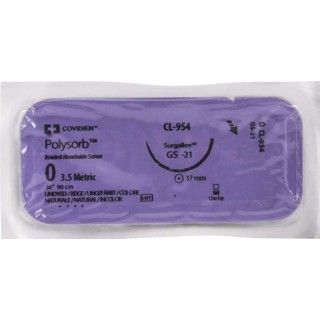 [CL954] Medtronic Polysorb 90 cm 1/2 Circle Size 0 GS-21 Braided Synthetic Absorbable Coated Suture, 36/Box