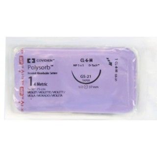 [CL6M] Medtronic Polysorb 5 cm x 75 cm 1/2 Circle Size 1 GS-21 Braided Synthetic Absorbable Coated Suture, Violet, 12/Box