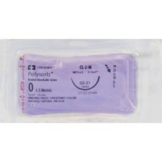[CL2M] Medtronic Polysorb 5 cm x 75 cm 1/2 Circle Size 0 GS-21 Braided Synthetic Absorbable Coated Suture, 12/Box
