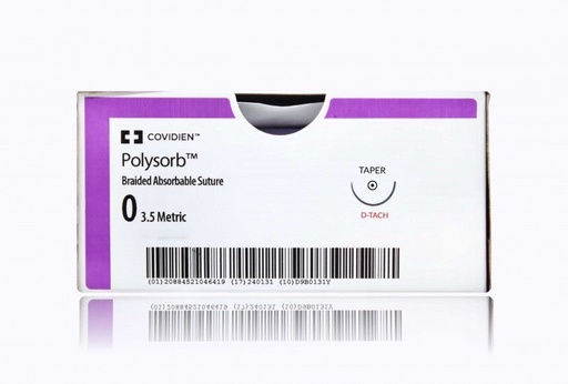 [CL10MG] Medtronic Polysorb 5 cm x 45 cm 1/2 Circle Size 0 GS-21 Braided Synthetic Absorbable Coated Suture, Violet, 12/Box