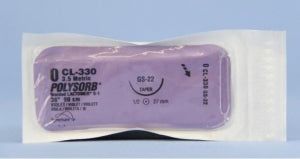 [CL330] Medtronic Polysorb 90 cm 1/2 Circle Size 0 GS-22 Braided Synthetic Absorbable Coated Suture, Violet, 36/Box