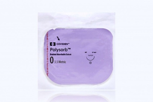 [CL886M] Medtronic Polysorb 5 cm x 75 cm 1/2 Circle Size 0 GS-22 Braided Synthetic Absorbable Coated Suture, Violet, 12/Box