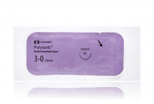 [CL882] Medtronic Polysorb 75 cm 1/2 Circle Size 3-0 GS-22 Braided Synthetic Absorbable Coated Suture, Violet, 36/Box