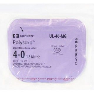 [UL46MG] Medtronic Polysorb 5 inch x 18 inch 1/2 Circle Size 4-0 CV-23 Braided Synthetic Absorbable Coated Suture, 12/Box