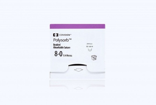 [L2574K] Medtronic Polysorb 20 cm 1/2 Circle Size 8-0 SE-160-8 Braided Synthetic Absorbable Coated Suture, Violet, 12/Box