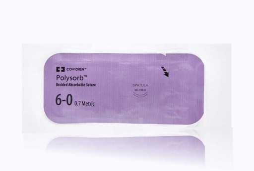 [L1750K] Medtronic Polysorb 45 cm 1/4 Circle Size 6-0 SE-100-8 Braided Synthetic Absorbable Coated Suture, Violet, 12/Box
