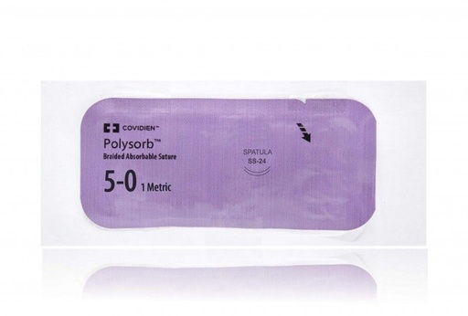 [L1785K] Medtronic Polysorb 30 cm 1/4 Circle Size 5-0 SS-24 Braided Synthetic Absorbable Coated Suture, Violet, 12/Box