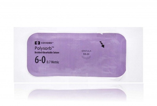 [L1740K] Medtronic Polysorb 20 cm 1/4 Circle Size 6-0 SS-24 Braided Synthetic Absorbable Coated Suture, Violet, 12/Box