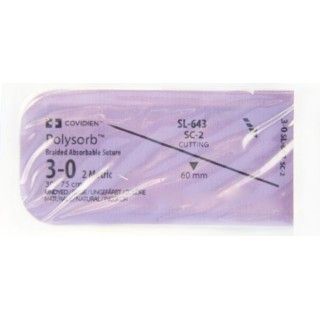 [SL643] Medtronic Polysorb 75 cm Straight Size 3-0 SC-2 Braided Synthetic Absorbable Coated Suture, 36/Box