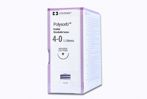 [SL1615] Medtronic Polysorb 45 cm 1/2 Circle Size 4-0 P-22 Braided Synthetic Absorbable Coated Suture, 36/Box