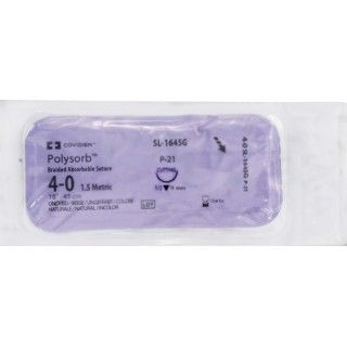 [SL1645G] Medtronic Polysorb 45 cm 1/2 Circle Size 4-0 P-21 Braided Synthetic Absorbable Coated Suture, 12/Box