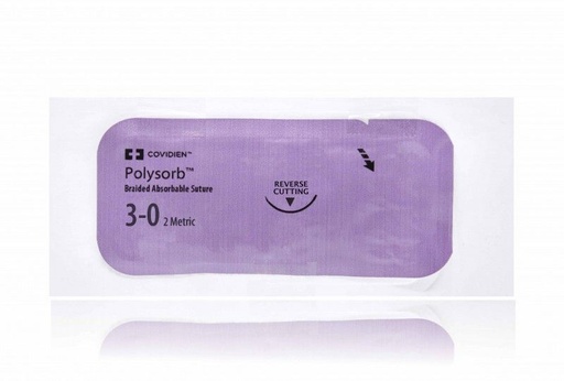 [SL5679] Medtronic Polysorb 75 cm 3/8 Circle Size 3-0 P-14 Braided Synthetic Absorbable Coated Suture, 36/Box