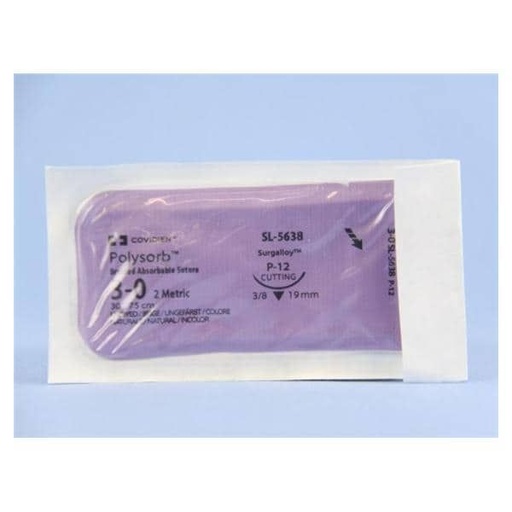 [SL5638] Medtronic Polysorb 75 cm 3/8 Circle Size 3-0 P-12 Braided Synthetic Absorbable Coated Suture, 36/Box