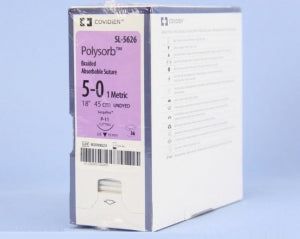 [SL5626] Medtronic Polysorb 45 cm 3/8 Circle Size 5-0 P-11 Braided Synthetic Absorbable Coated Suture, 36/Box
