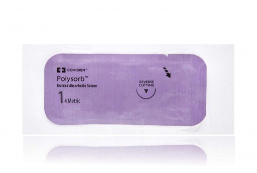 [CL581] Medtronic Polysorb 75 cm 1/2 Circle Size 1 HOS-10 Braided Synthetic Absorbable Coated Suture, 36/Box