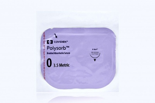 [CL55MG] Medtronic Polysorb 5 cm x 45 cm 1/2 Circle Size 0 HOS-10 Braided Synthetic Absorbable Coated Suture, 12/Box