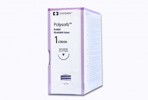 [CL805] Medtronic Polysorb 75 cm 1/2 Circle Size 1 GS-12 Braided Synthetic Absorbable Coated Suture, Violet, 36/Box