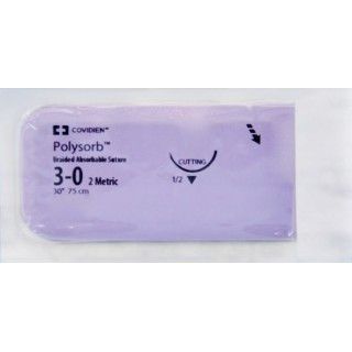 [CL542] Medtronic Polysorb 75 cm 1/2 Circle Size 3-0 GS-11 Braided Synthetic Absorbable Coated Suture, 36/Box