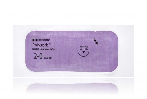 [CL869] Medtronic Polysorb 75 cm 1/2 Circle Size 2-0 GS-10 Braided Synthetic Absorbable Coated Suture, 36/Box