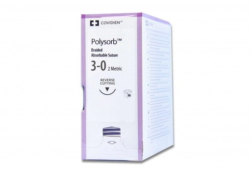 [SL696] Medtronic Polysorb 75 cm 3/8 Circle Size 3-0 C-16 Braided Synthetic Absorbable Coated Suture, 36/Box