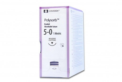 [SL690] Medtronic Polysorb 75 cm 3/8 Circle Size 5-0 C-13 Braided Synthetic Absorbable Coated Suture, 36/Box