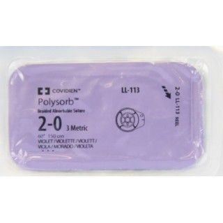 [LL113] Medtronic Polysorb 150 cm Size 2-0 Reel Braided Synthetic Absorbable Coated Suture, Violet, 24/Box