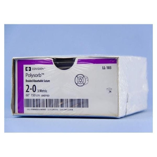 [LL103] Medtronic Polysorb 150 cm Size 2-0 Reel Braided Synthetic Absorbable Coated Suture, 24/Box