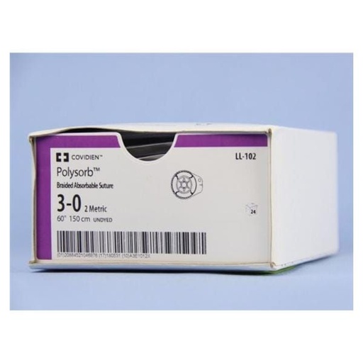 [LL102] Medtronic Polysorb 150 cm Size 3-0 Reel Braided Synthetic Absorbable Coated Suture, 24/Box