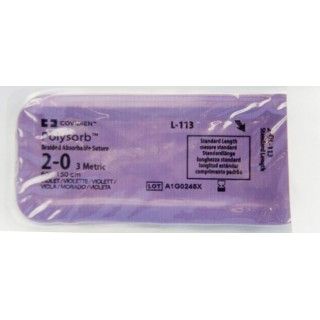 [L113] Medtronic Polysorb 150 cm Size 2-0 Standard Length Braided Synthetic Absorbable Coated Suture, Violet, 36/Box