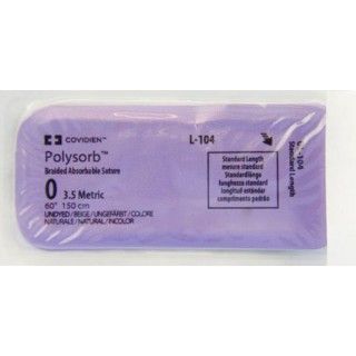 [L104] Medtronic Polysorb 150 cm Size 0 Standard Length Braided Synthetic Absorbable Coated Suture, 36/Box