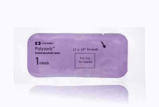 [L35] Medtronic Polysorb 12 cm x 45 cm Size 1 Pre-Cut Braided Synthetic Absorbable Coated Suture, Violet, 24/Box