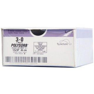 [L12] Medtronic Polysorb 12 cm x 45 cm Size 3-0 Pre-Cut Braided Synthetic Absorbable Coated Suture, Violet, 24/Box