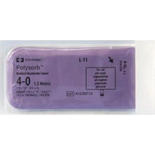 [L11] Medtronic Polysorb 12 cm x 45 cm Size 4-0 Pre-Cut Braided Synthetic Absorbable Coated Suture, Violet, 24/Box