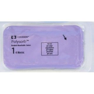[L25] Medtronic Polysorb 12 cm x 45 cm Size 1 Pre-Cut Braided Synthetic Absorbable Coated Suture, 24/Box