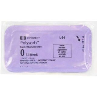 [L24] Medtronic Polysorb 12 cm x 45 cm Size 0 Pre-Cut Braided Synthetic Absorbable Coated Suture, 24/Box