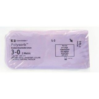 [L2] Medtronic Polysorb 12 cm x 45 cm Size 3-0 Pre-Cut Braided Synthetic Absorbable Coated Suture, 24/Box